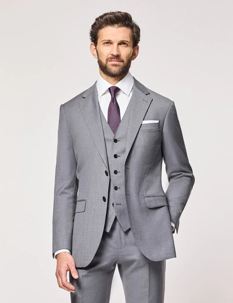 Slim Fit Mid Grey Twill Waistcoat thumbnail 6