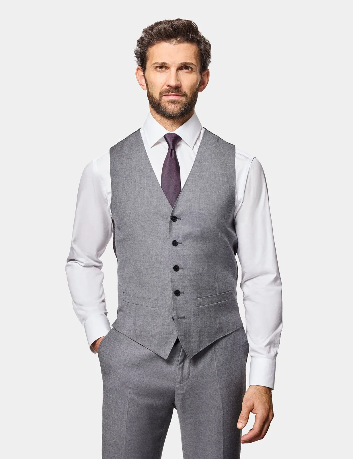 Slim Fit Mid Grey Twill Waistcoat primary image