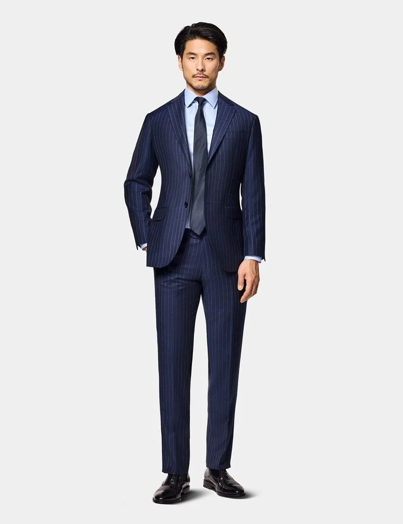 Slim Fit Navy Chalk Stripe Suit Jacket thumbnail 5