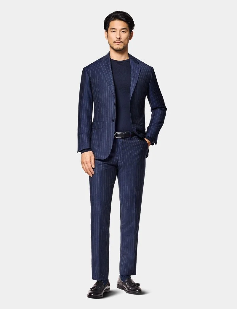 Slim Fit Navy Chalk Stripe Suit Jacket thumbnail 7