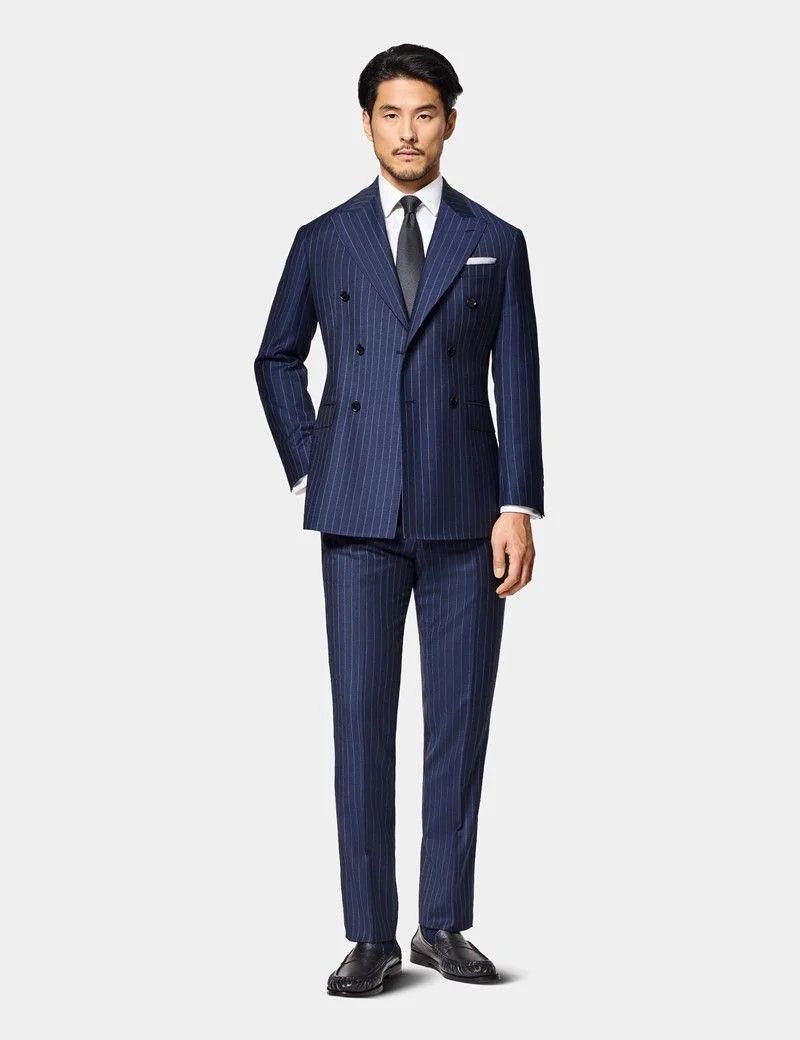 Slim Fit Navy Chalk Stripe Suit Trousers thumbnail 5