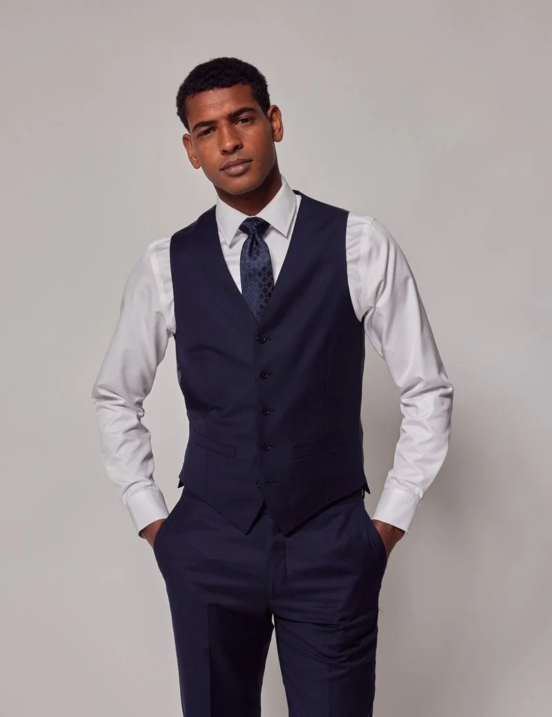 Slim Fit Navy Check Waistcoat thumbnail 2