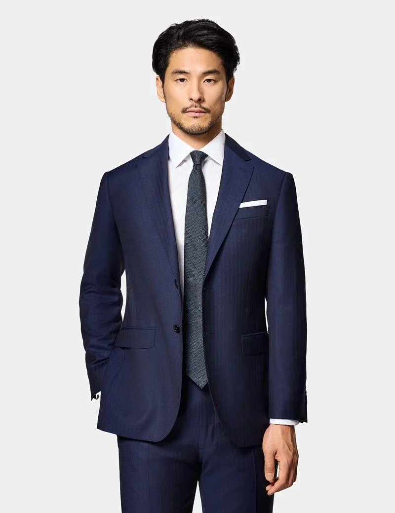 Slim Fit Navy Herringbone Suit Jacket thumbnail 2