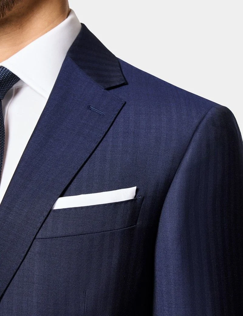 Slim Fit Navy Herringbone Suit Jacket thumbnail 3