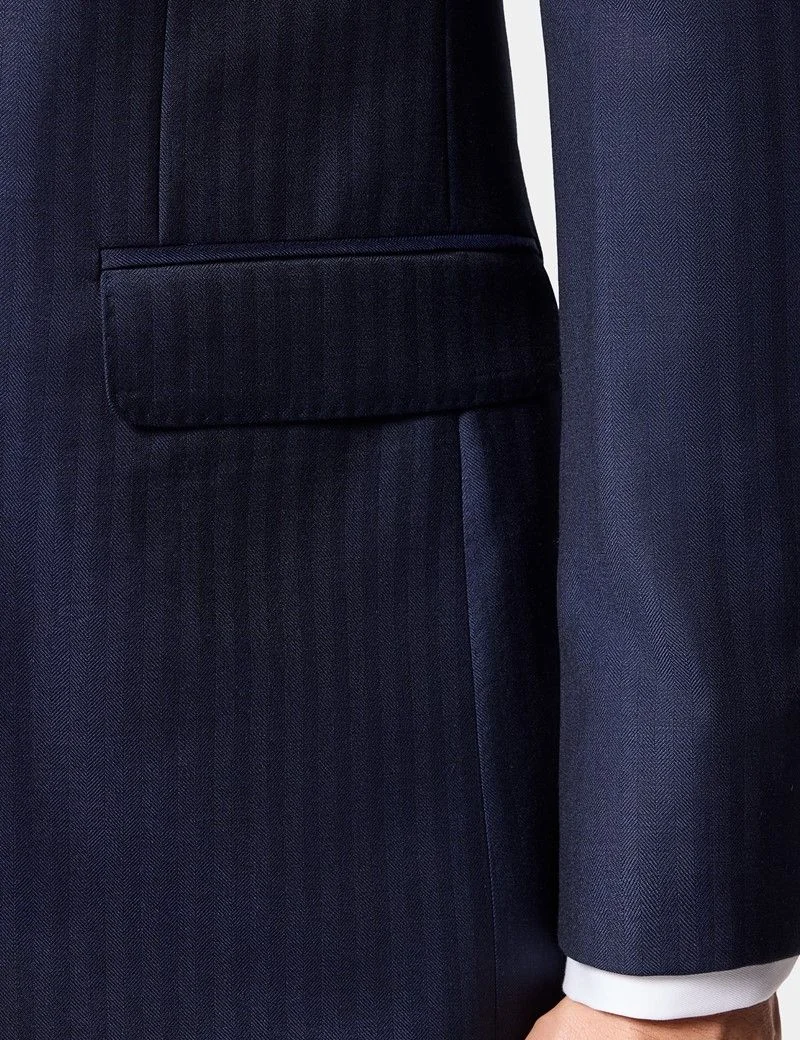 Slim Fit Navy Herringbone Suit Jacket thumbnail 4