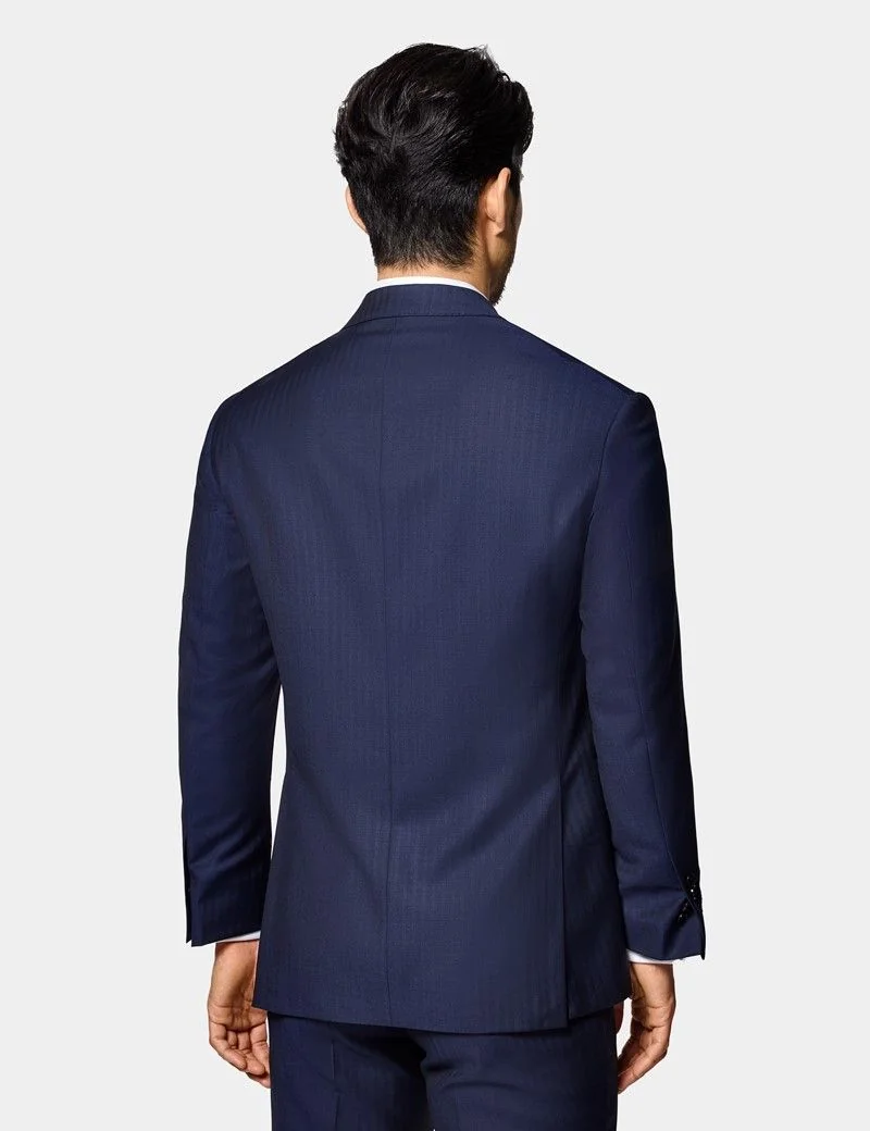 Slim Fit Navy Herringbone Suit Jacket thumbnail 5