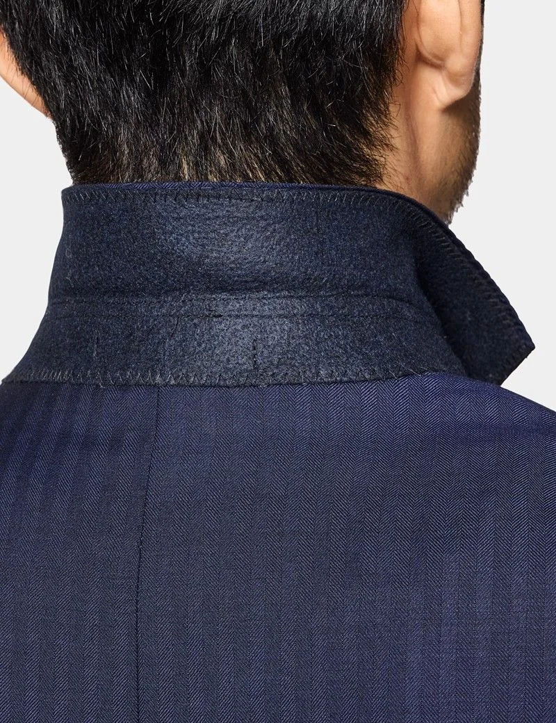 Slim Fit Navy Herringbone Suit Jacket thumbnail 6