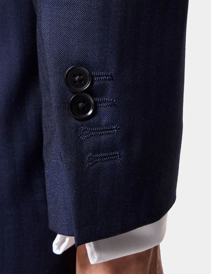 Slim Fit Navy Herringbone Suit Jacket thumbnail 7