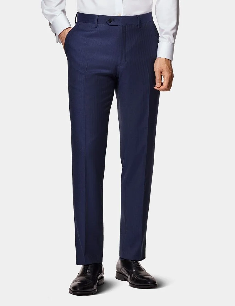 Slim Fit Navy Herringbone Suit Trousers thumbnail 2
