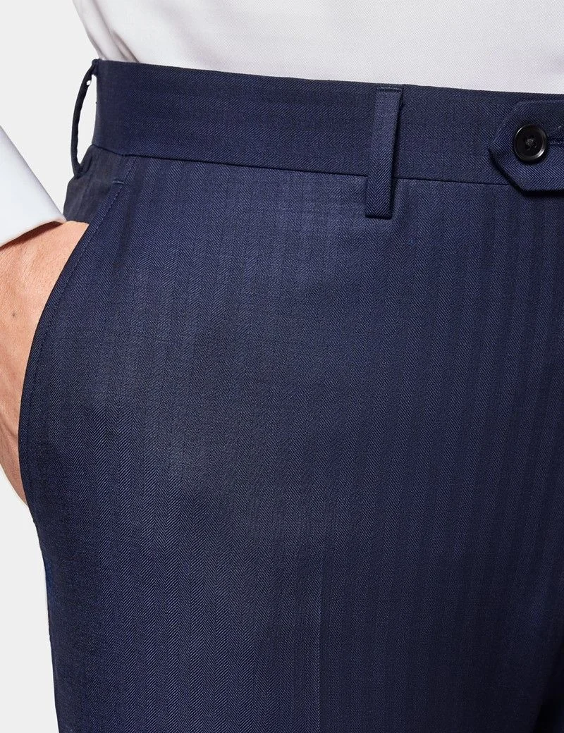 Slim Fit Navy Herringbone Suit Trousers thumbnail 3