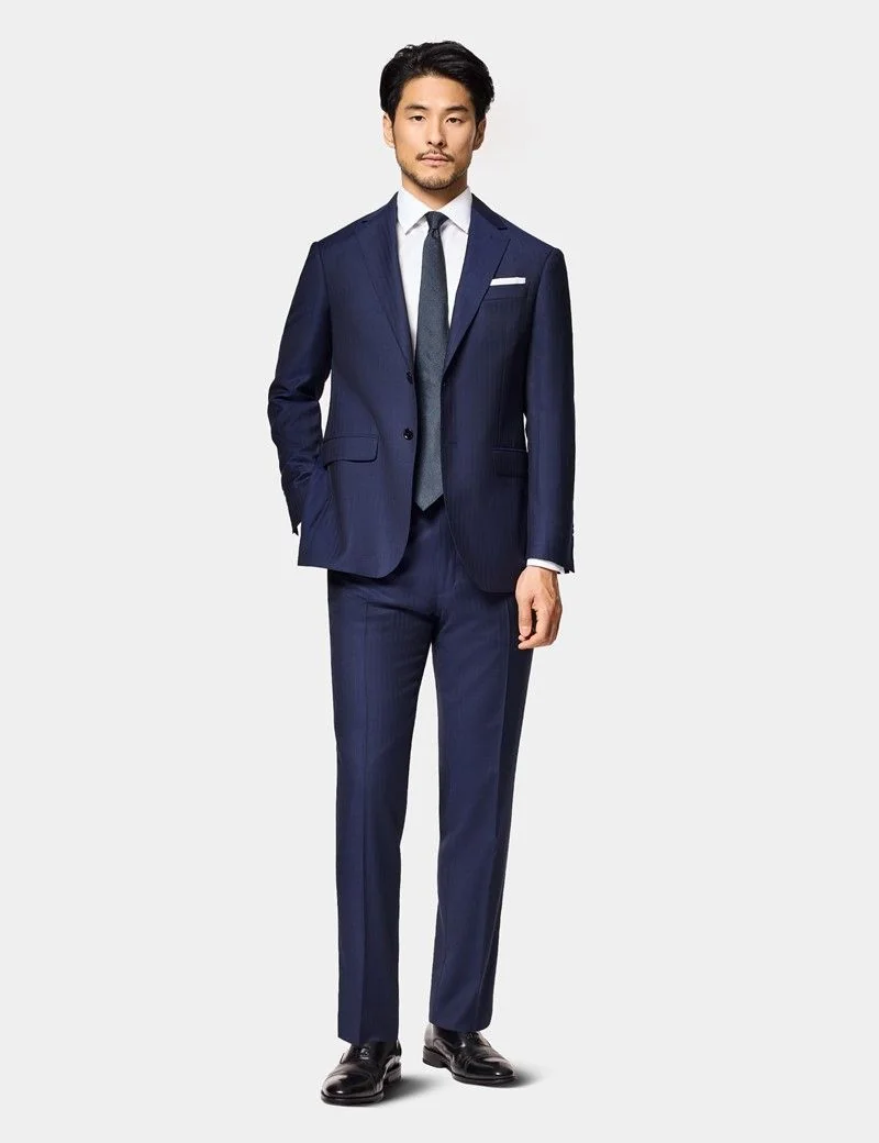 Slim Fit Navy Herringbone Suit Trousers thumbnail 4