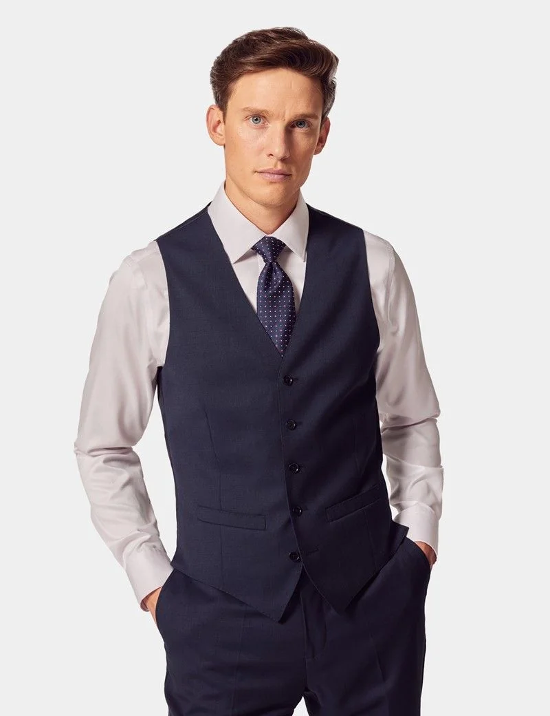 Slim Fit Navy Hopsack Waistcoat thumbnail 2