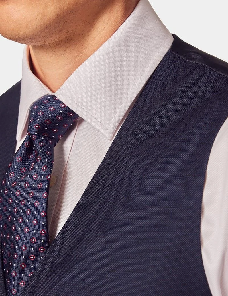 Slim Fit Navy Hopsack Waistcoat thumbnail 3