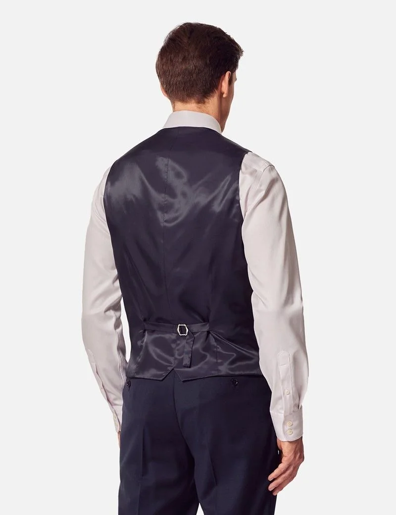 Slim Fit Navy Hopsack Waistcoat thumbnail 5