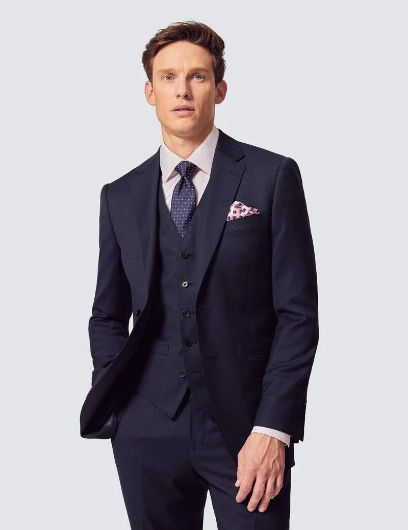 Slim Fit Navy Hopsack Waistcoat thumbnail 6