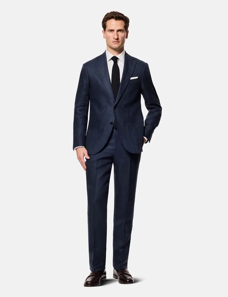 Slim Fit Navy Linen Suit Trousers thumbnail 5