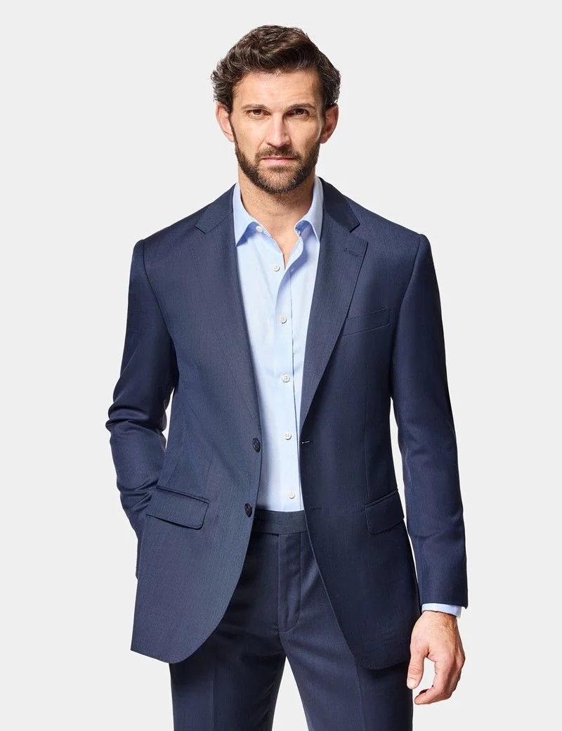 Slim Fit Navy Sharkskin Suit Jacket thumbnail 5