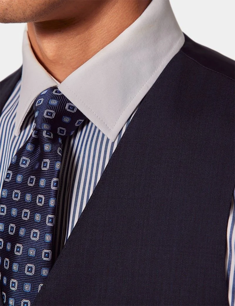 Slim Fit Navy Sharkskin Waistcoat thumbnail 3