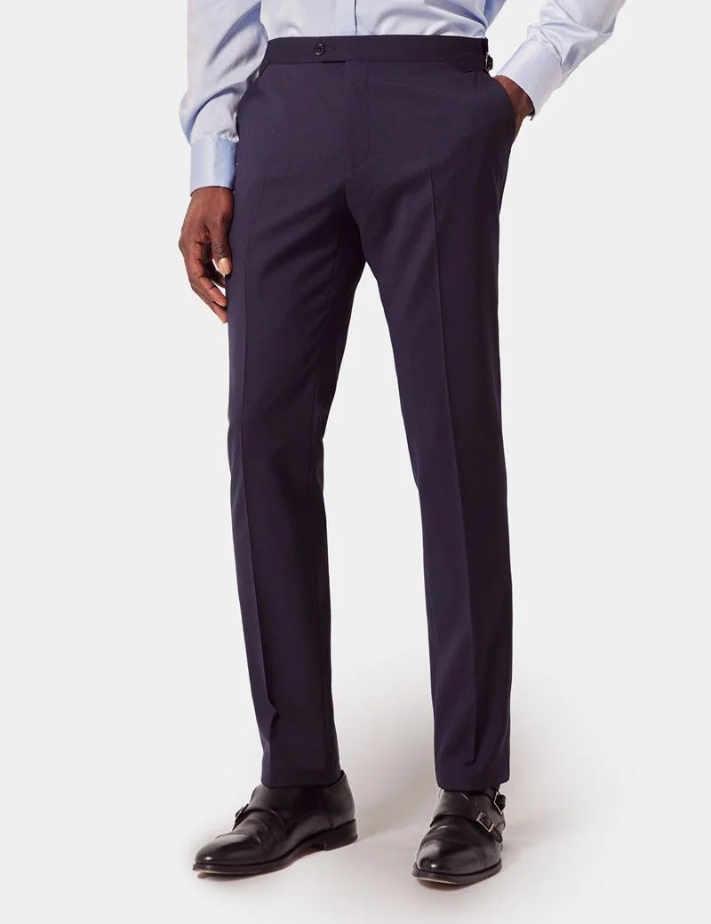Slim Fit Navy Suit Trousers With Side Adjusters thumbnail 2