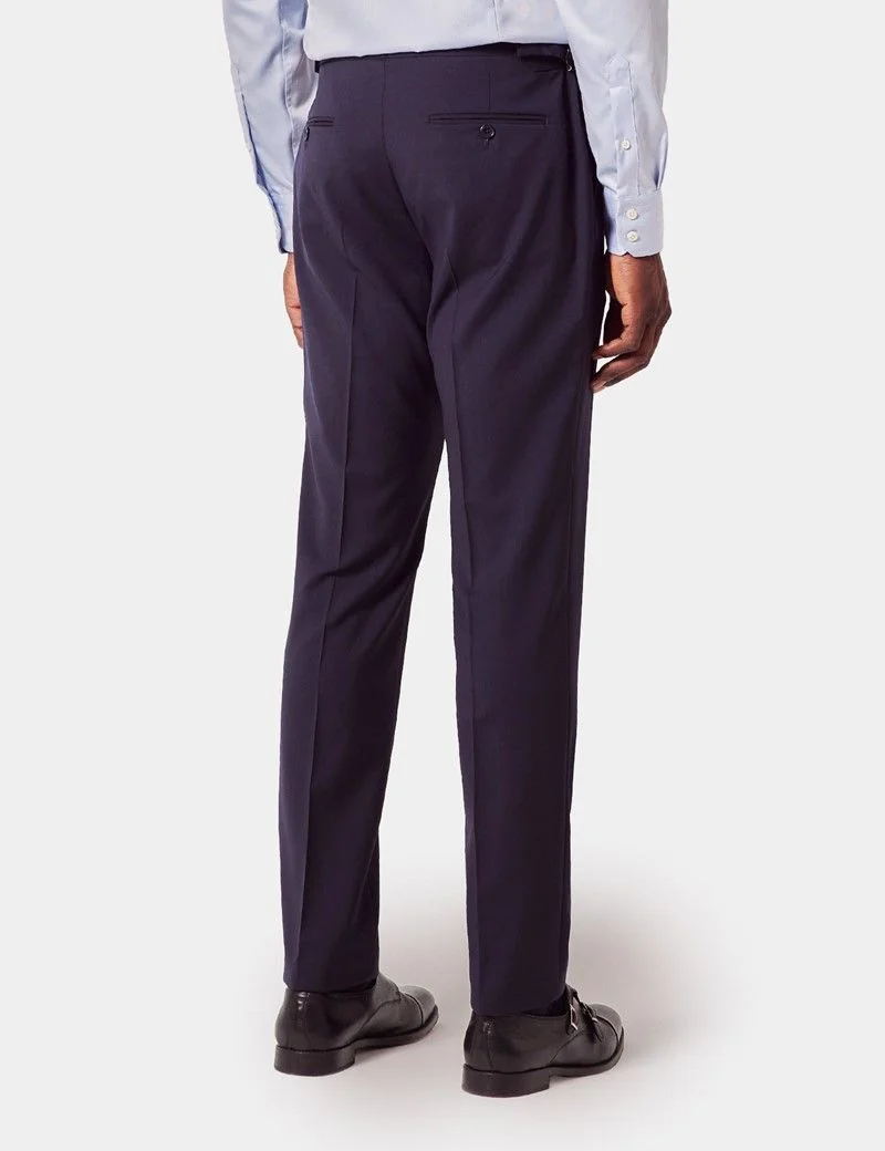 Slim Fit Navy Suit Trousers With Side Adjusters thumbnail 3
