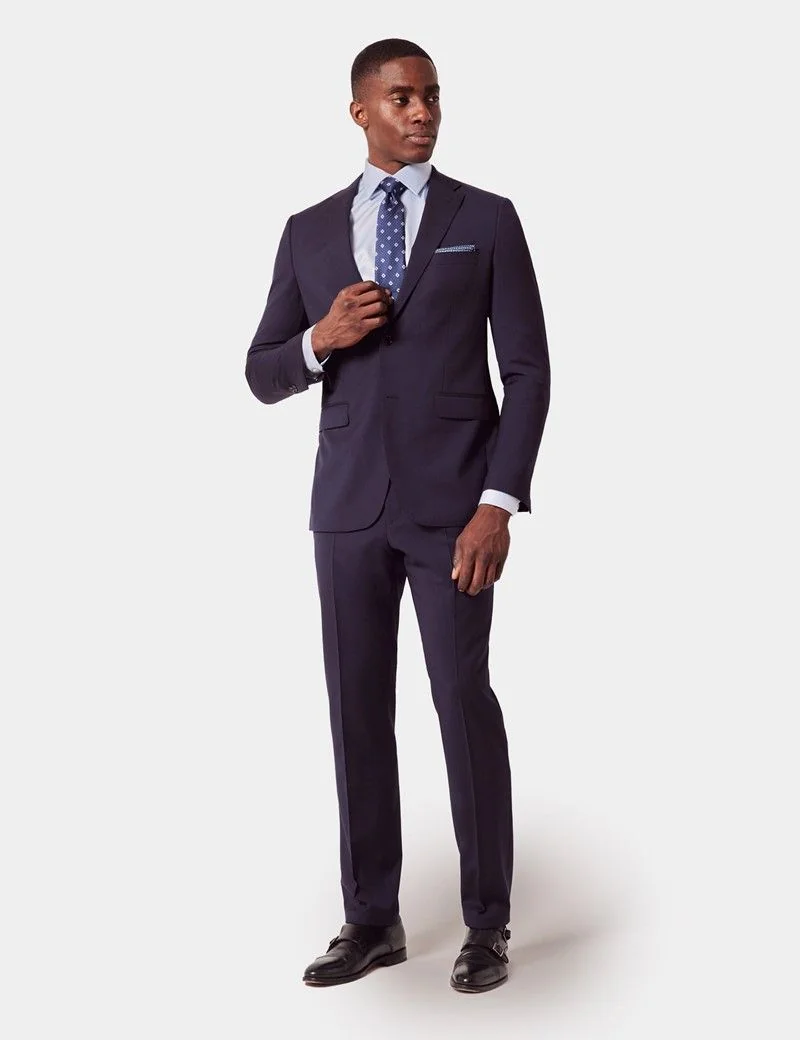 Slim Fit Navy Suit Trousers With Side Adjusters thumbnail 4
