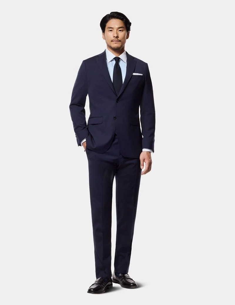 Slim Fit Navy Suit Trousers With Side Adjusters thumbnail 5