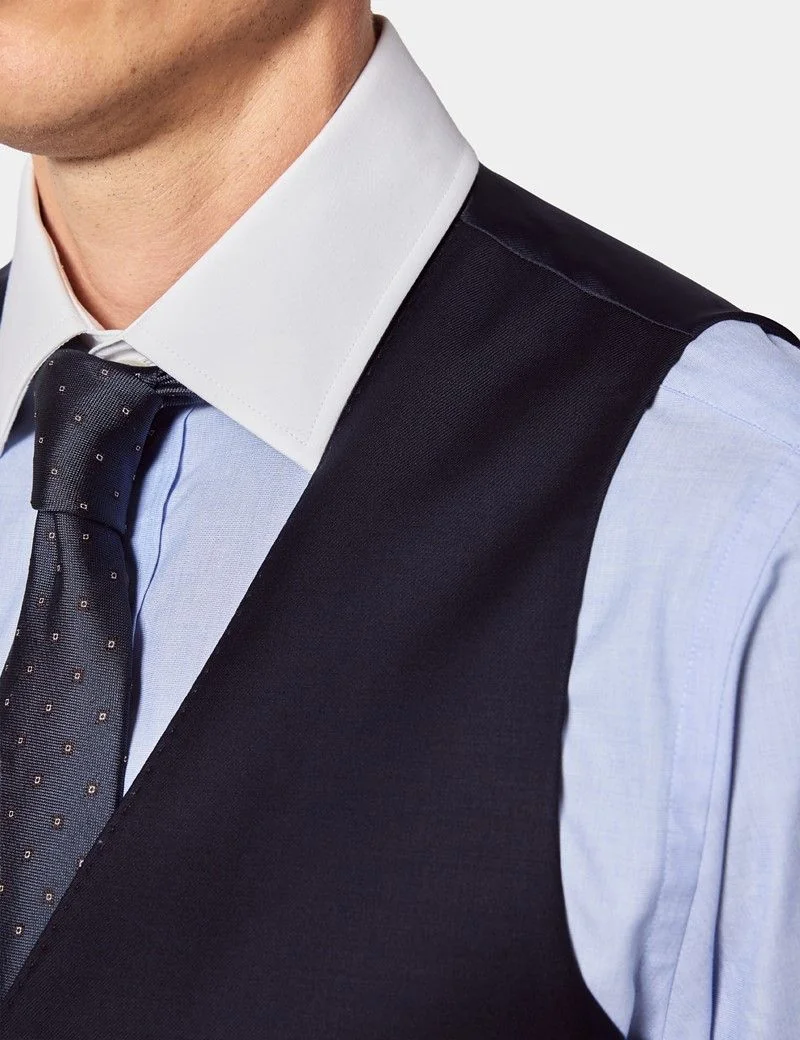 Slim Fit Navy Twill Waistcoat thumbnail 3