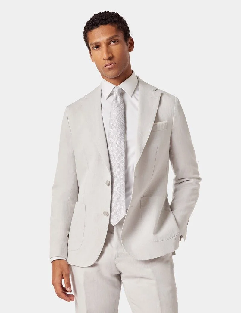 Slim Fit Pale Grey 1913 Linen Suit Jacket thumbnail 7