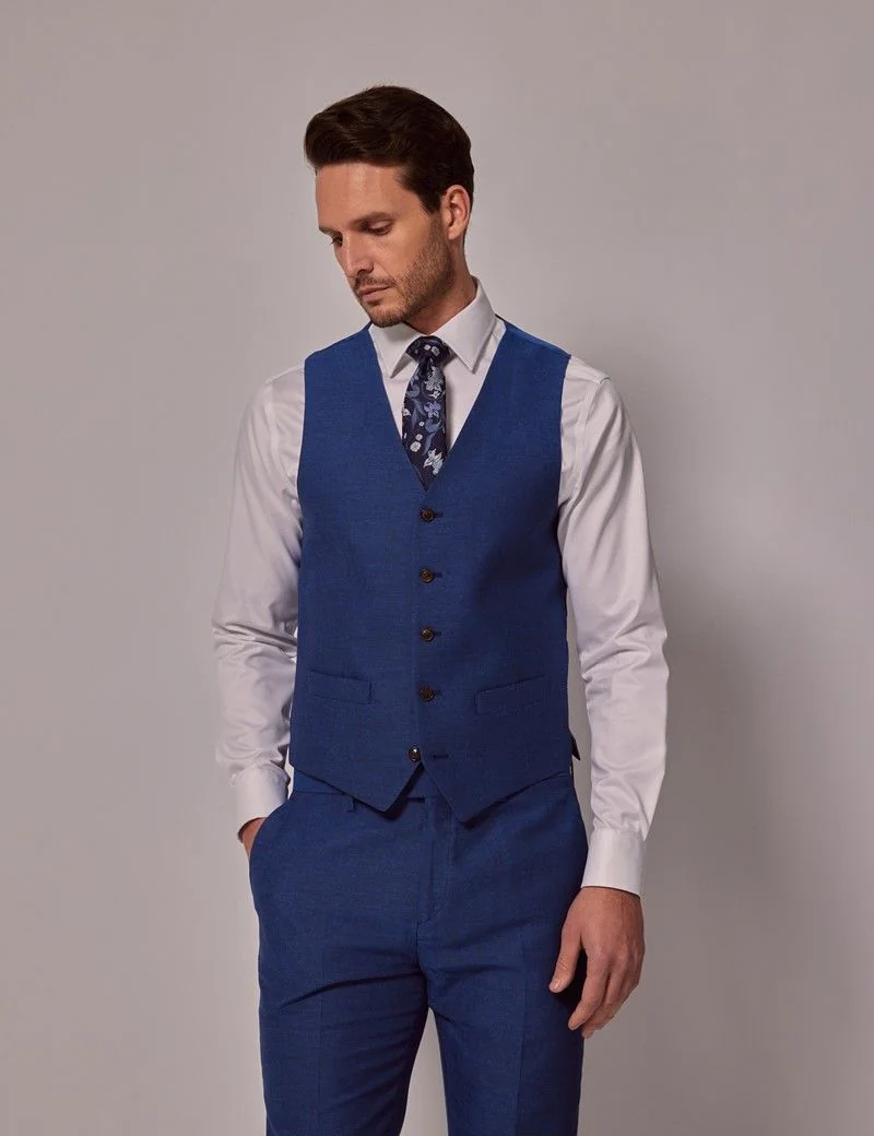 Slim Fit Royal Blue 1913 Linen Waistcoat thumbnail 2