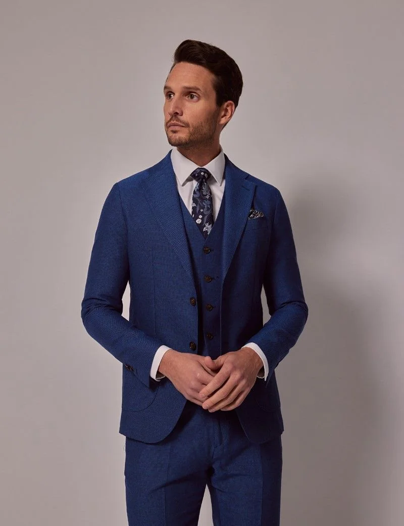Slim Fit Royal Blue 1913 Linen Waistcoat thumbnail 6