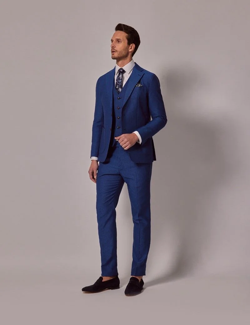 Slim Fit Royal Blue 1913 Linen Waistcoat thumbnail 7