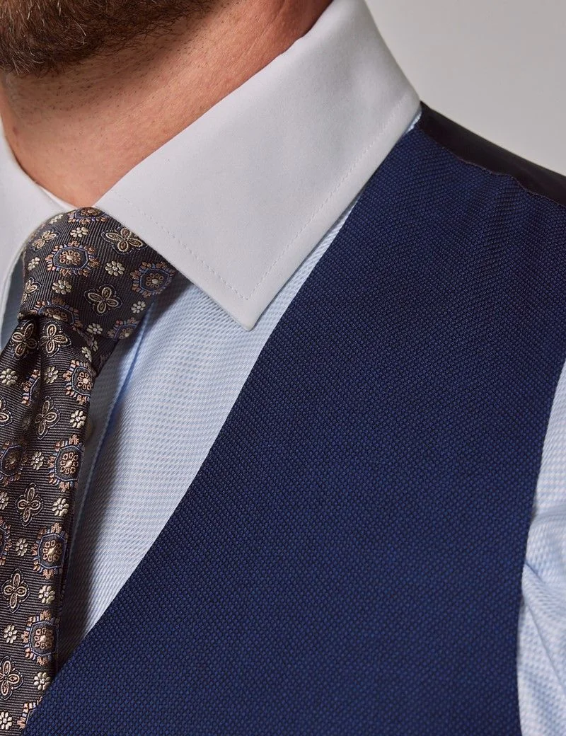Slim Fit Royal Blue Birdseye Waistcoat thumbnail 3