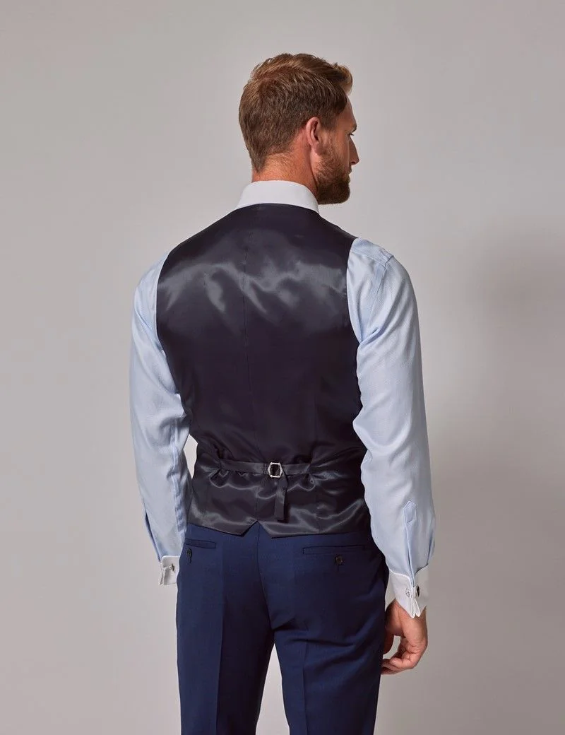 Slim Fit Royal Blue Birdseye Waistcoat thumbnail 6