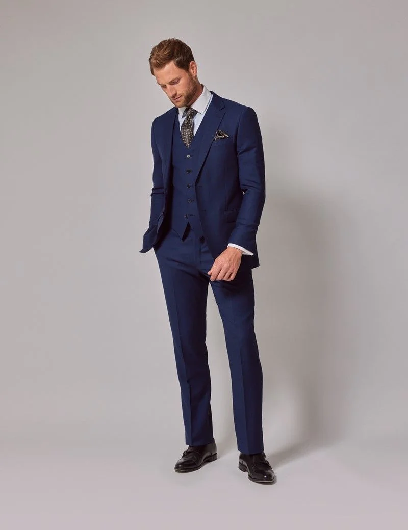 Slim Fit Royal Blue Birdseye Waistcoat thumbnail 7