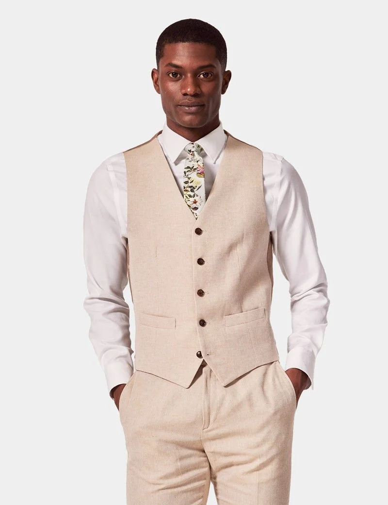 Slim Fit Stone 1913 Linen Waistcoat thumbnail 2