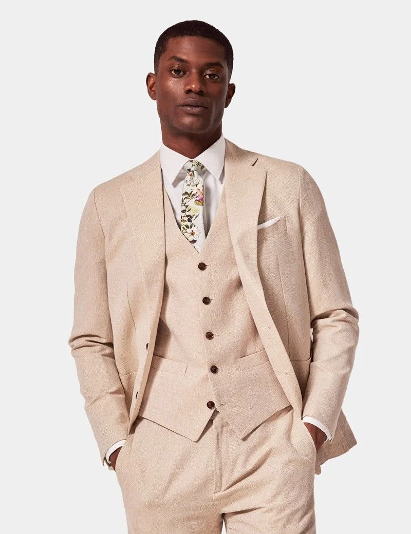 Slim Fit Stone 1913 Linen Waistcoat thumbnail 6