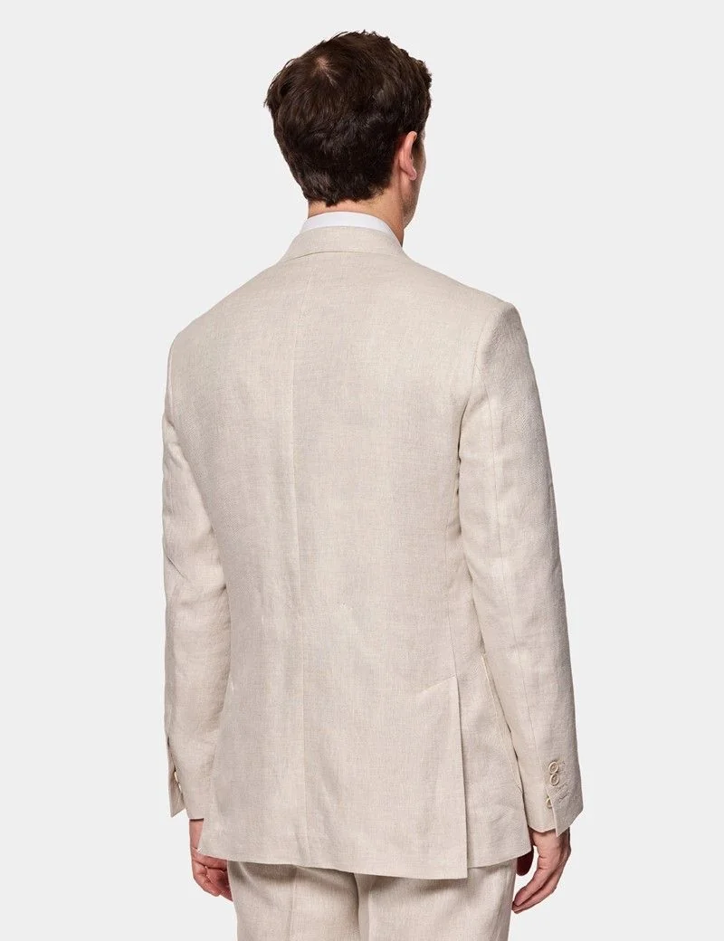 Slim Fit Stone Linen Suit Jacket thumbnail 3