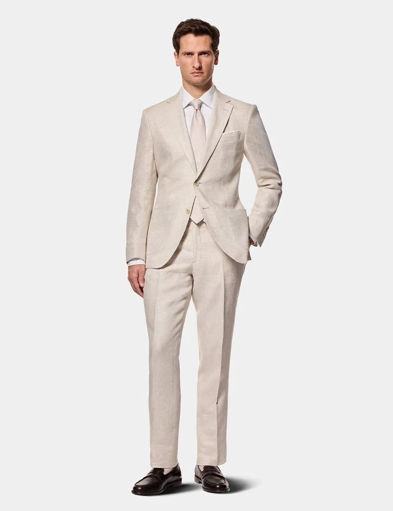 Slim Fit Stone Linen Suit Jacket thumbnail 6