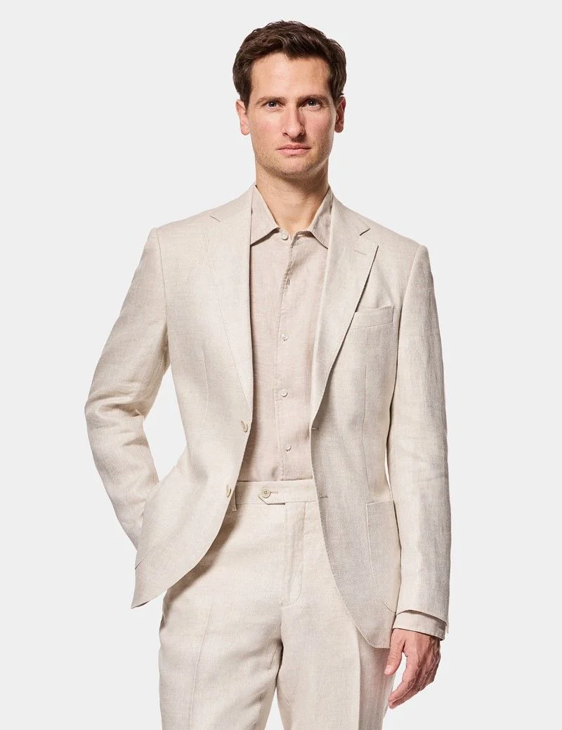 Slim Fit Stone Linen Suit Jacket thumbnail 7