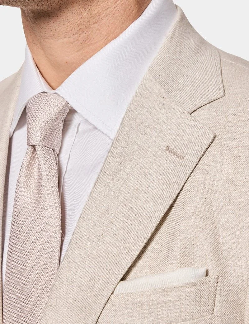 Slim Fit Stone Linen Suit Jacket thumbnail 8