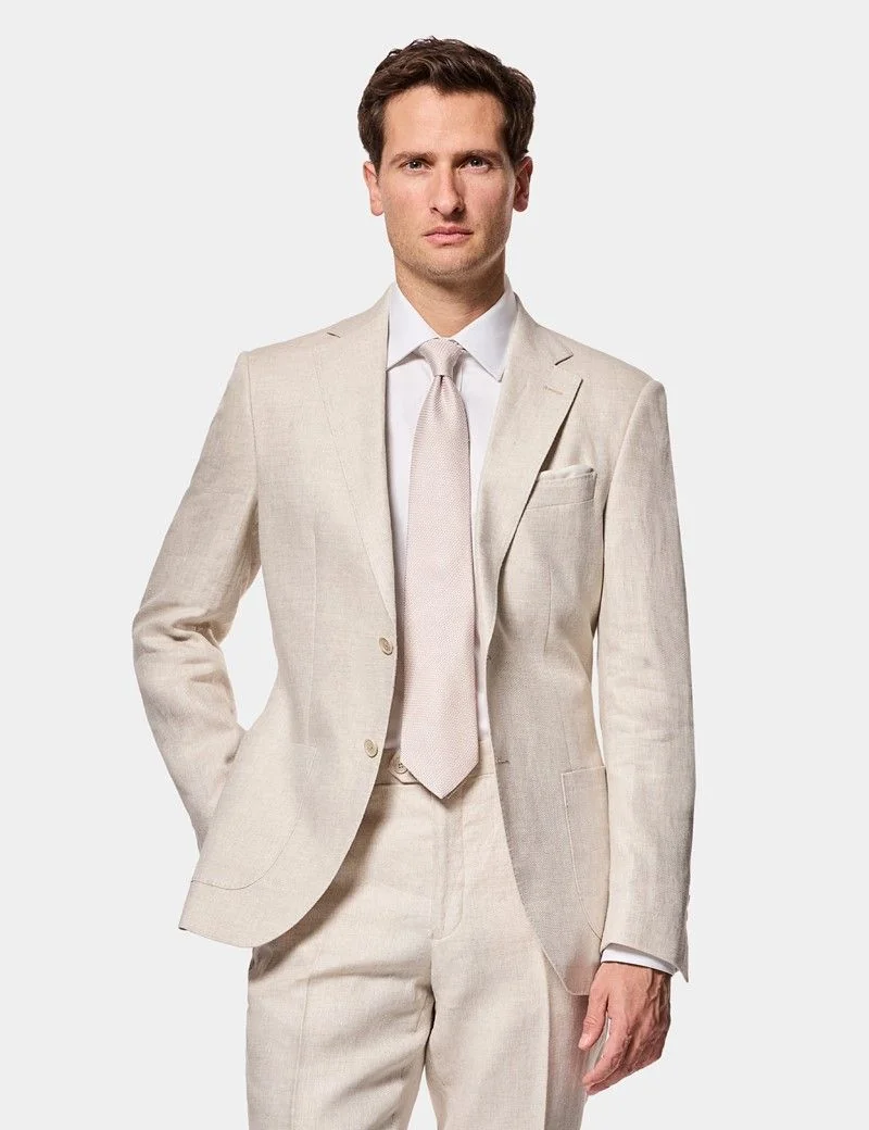 Slim Fit Stone Linen Suit Jacket thumbnail 9