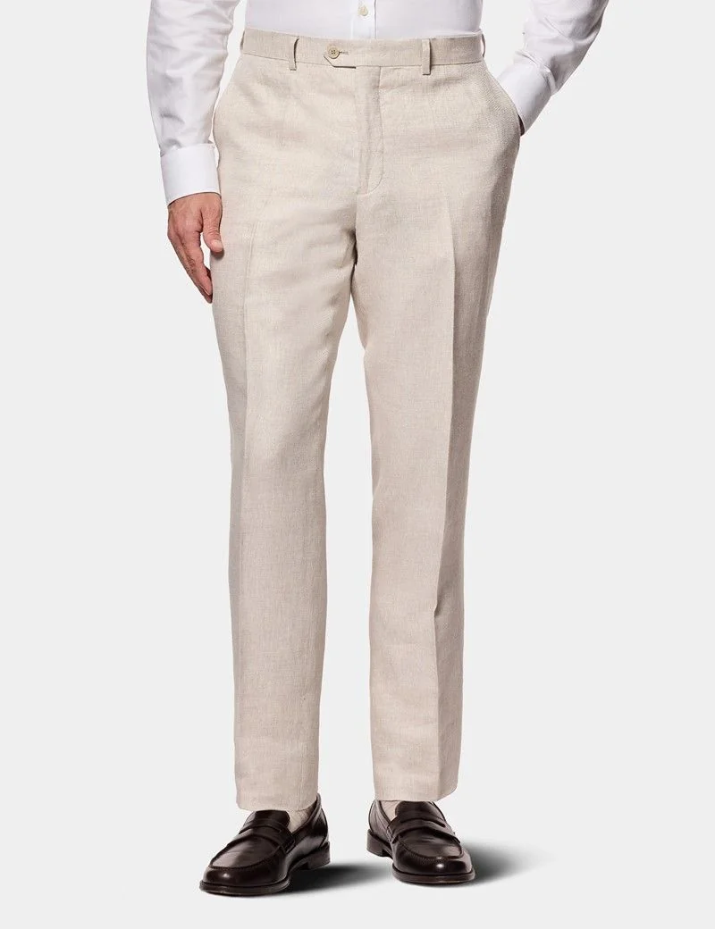 Slim Fit Stone Linen Suit Trousers thumbnail 2