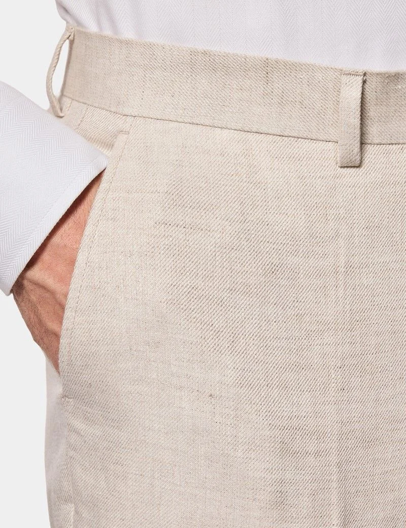 Slim Fit Stone Linen Suit Trousers thumbnail 3