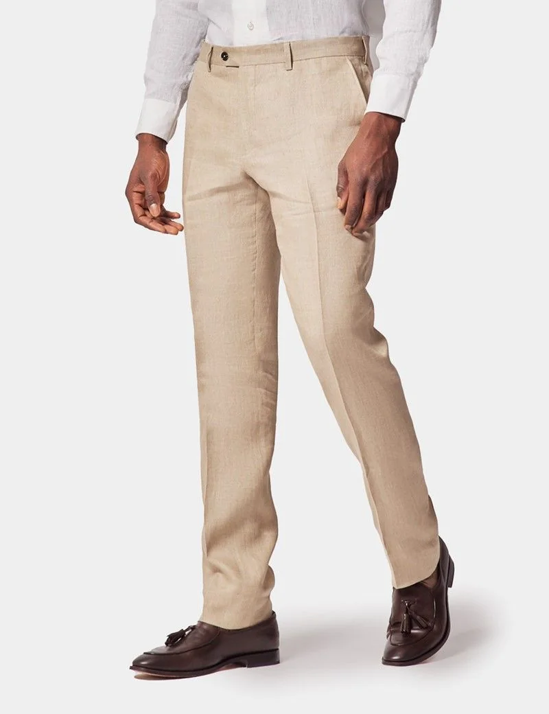 Slim Fit Taupe Hopsack Suit Trousers thumbnail 2
