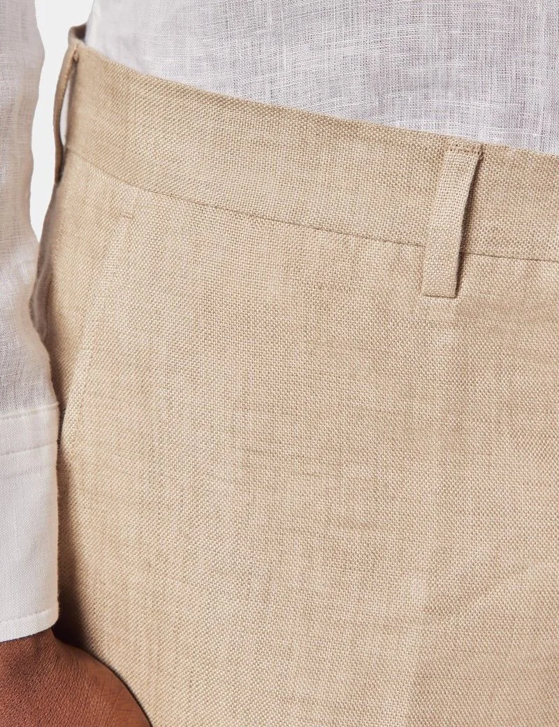 Slim Fit Taupe Hopsack Suit Trousers thumbnail 3