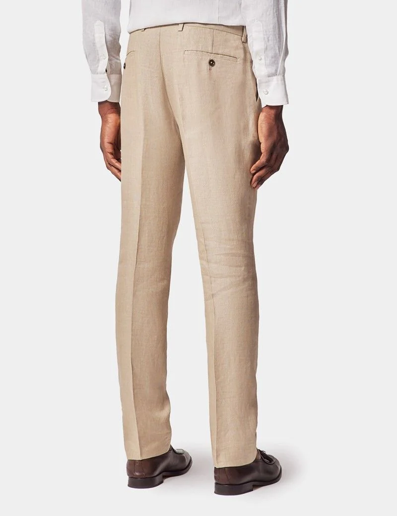 Slim Fit Taupe Hopsack Suit Trousers thumbnail 4