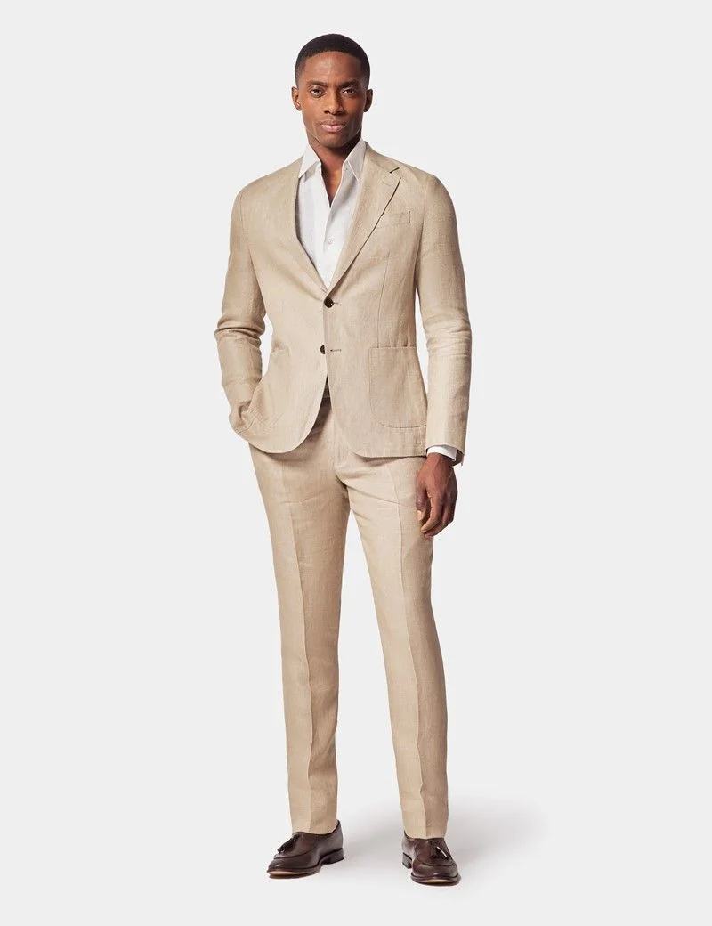 Slim Fit Taupe Hopsack Suit Trousers thumbnail 5