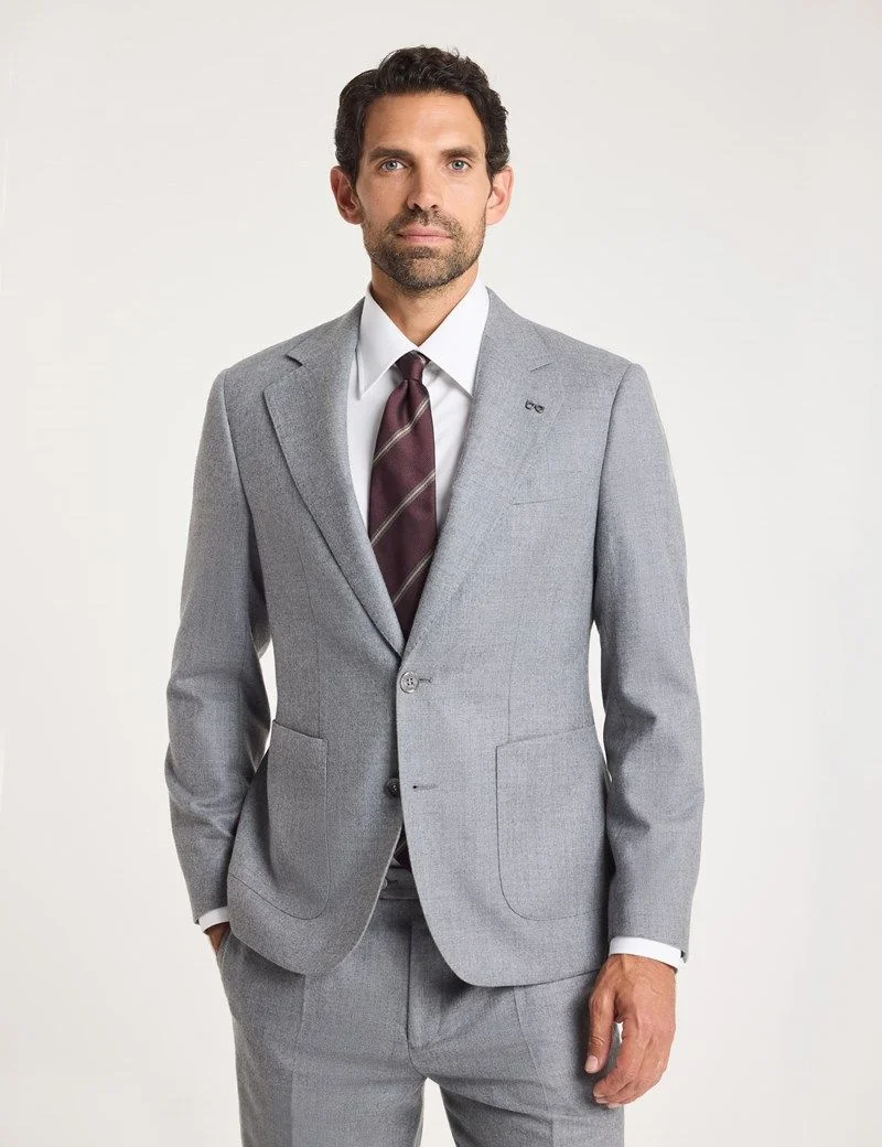 Slim Grey Pure Flannel Wool Blazer thumbnail 2