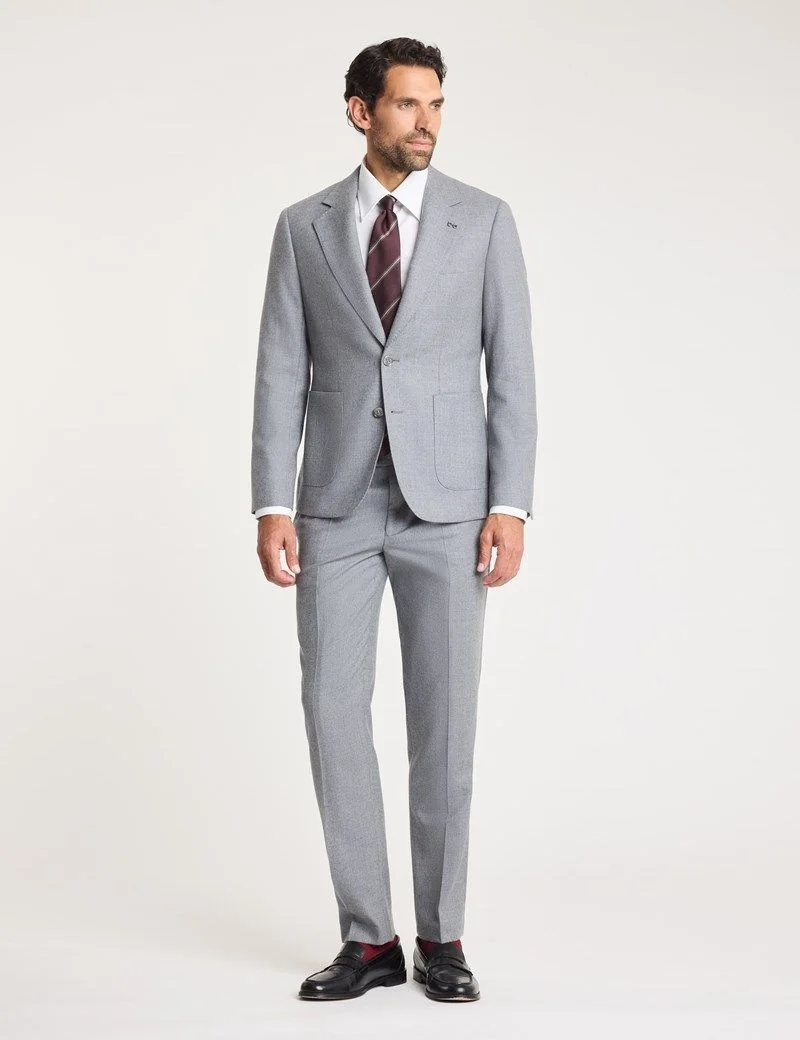 Slim Grey Pure Flannel Wool Blazer thumbnail 6