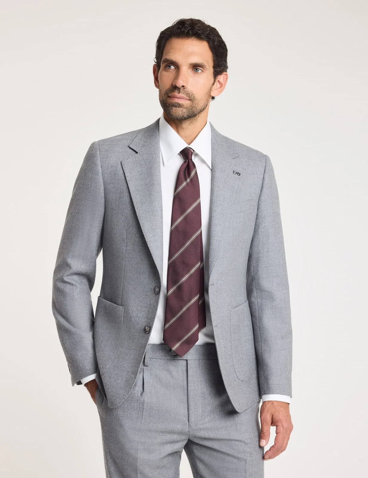 Slim Grey Pure Flannel Wool Suit